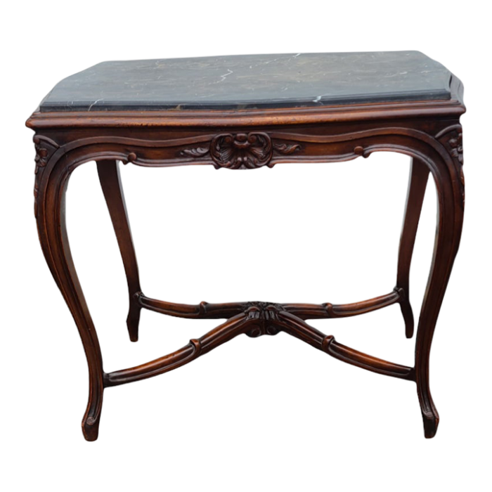 antique carved walnut french victorian louis xv marble top side table 9075