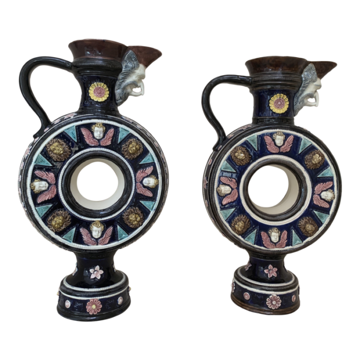 antique ceramic pitchers ewers by hugo lonitz a pair 4166