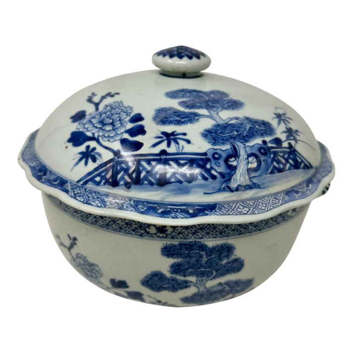 antique chinese export porcelain blue white chien lung soup tureen centerpiece 0812