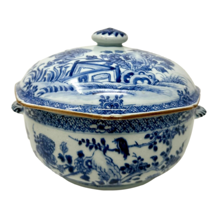 antique chinese export porcelain blue white chien lung soup tureen centerpiece 5119