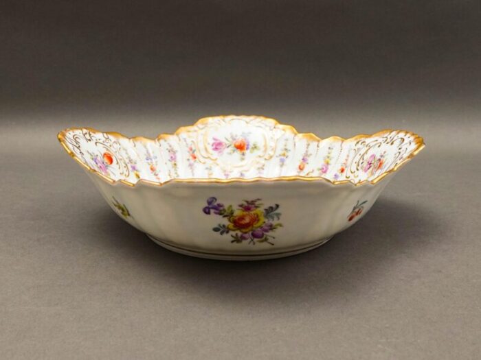 antique dresden germany franziska hirsch scalloped floral porcelain serving bowl 6844