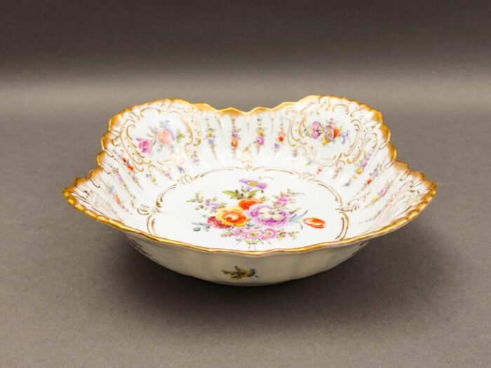 antique dresden germany franziska hirsch scalloped floral porcelain serving bowl 7606