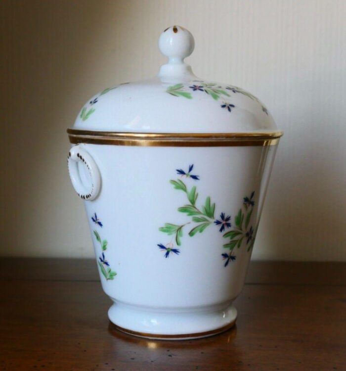 antique early 19th century french empire old paris porcelain urn shaped sucrier sugar bowl in cornflower sprig 2553