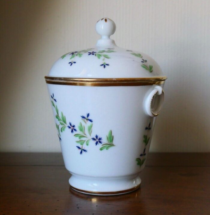 antique early 19th century french empire old paris porcelain urn shaped sucrier sugar bowl in cornflower sprig 4722