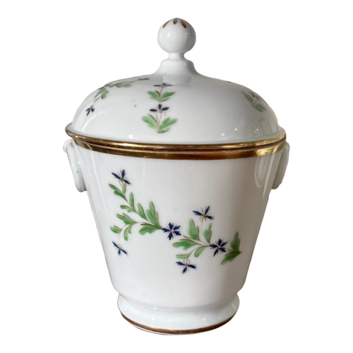 antique early 19th century french empire old paris porcelain urn shaped sucrier sugar bowl in cornflower sprig 9870