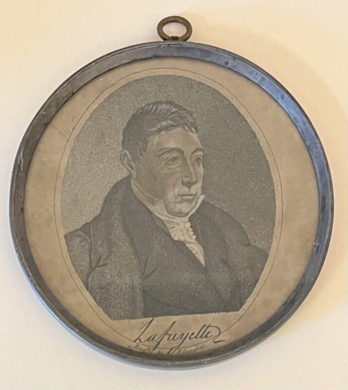 antique early 19th century small federal american classical pocket mirror with portrait engraving of lafayette circa 1800 0122