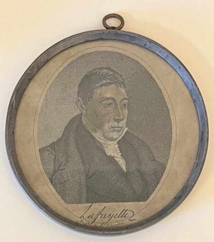 antique early 19th century small federal american classical pocket mirror with portrait engraving of lafayette circa 1800 0716