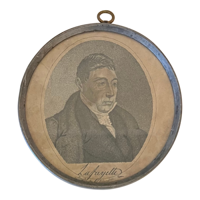 antique early 19th century small federal american classical pocket mirror with portrait engraving of lafayette circa 1800 6883