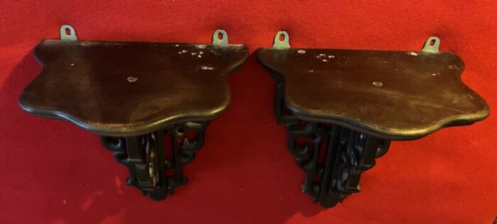 antique early 20th century chinese chippendale carved mahogany wall brackets or shelves a pair 5962