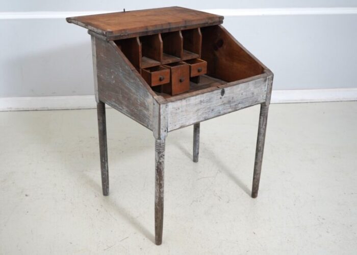 antique early american primitive schoolmasters desk 0155