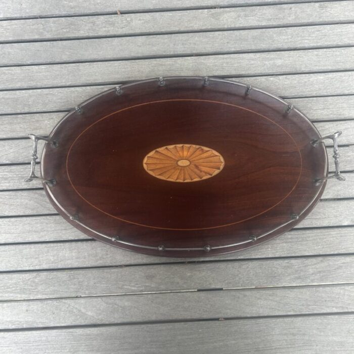 antique edwardian mahogany inlaid gallery tray 1943