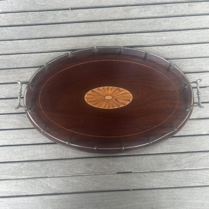 antique edwardian mahogany inlaid gallery tray 4551