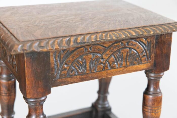 antique english carved tiger oak joint stool side table 2875