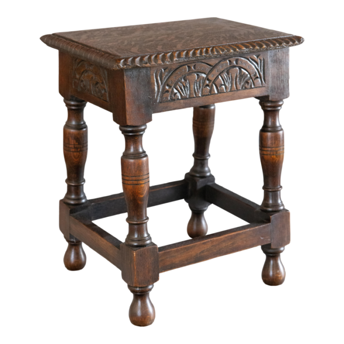 antique english carved tiger oak joint stool side table 9677