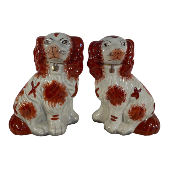 antique english staffordshire spaniels a pair 6070