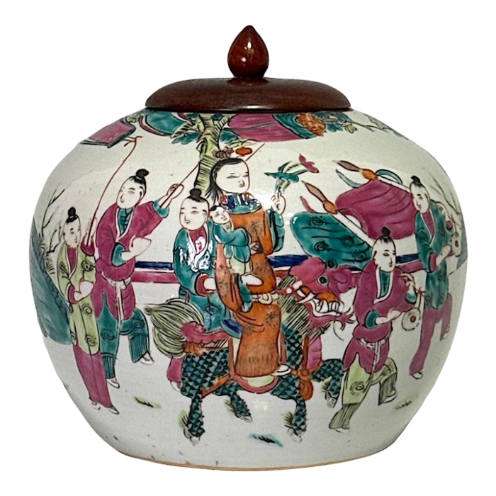 antique famille rose porcelain scenic ginger jar with bats guangxu dynasty the chinese new year parade 4269