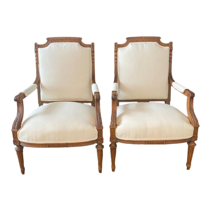 antique french 19th century neoclassical louis xvi carved armchairs a pair 1032