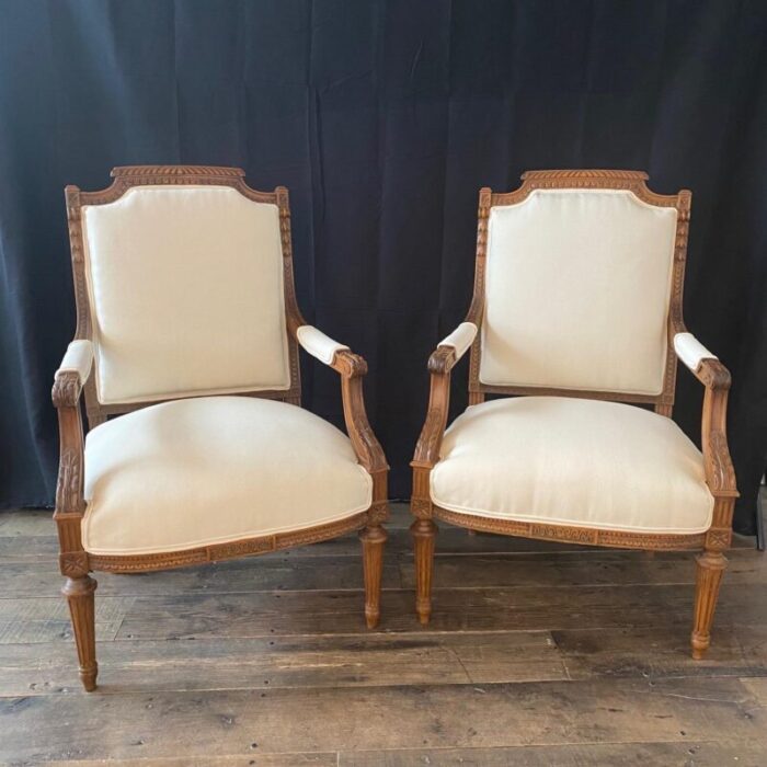 antique french 19th century neoclassical louis xvi carved armchairs a pair 7932