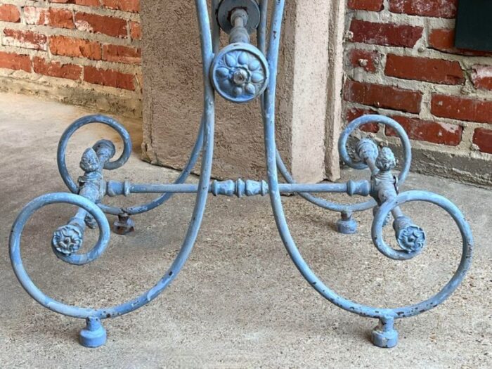 antique french pastry bakers table blue iron white marble small kitchen island 2645