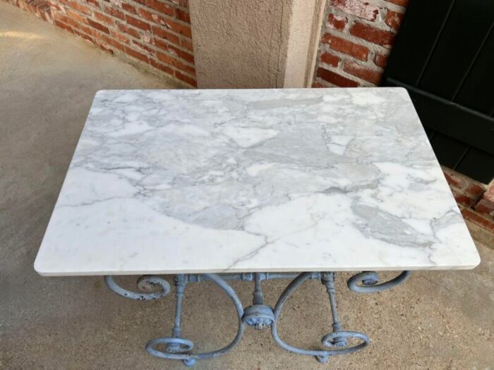 antique french pastry bakers table blue iron white marble small kitchen island 5971