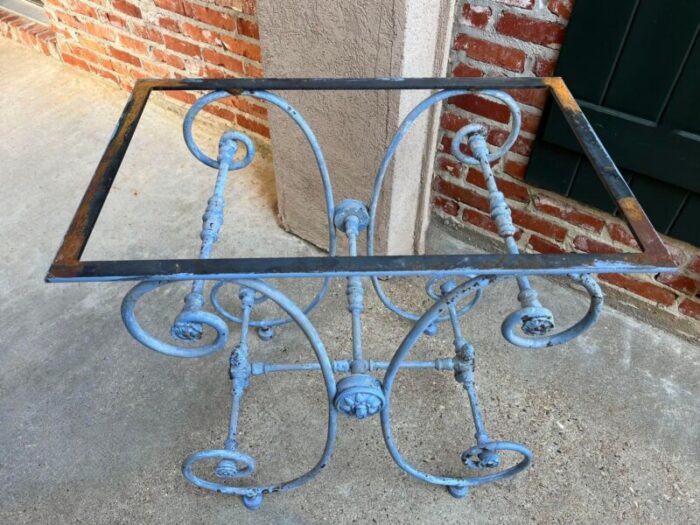 antique french pastry bakers table blue iron white marble small kitchen island 7607