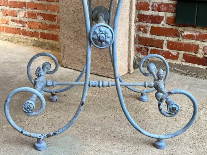 antique french pastry bakers table blue iron white marble small kitchen island 7948