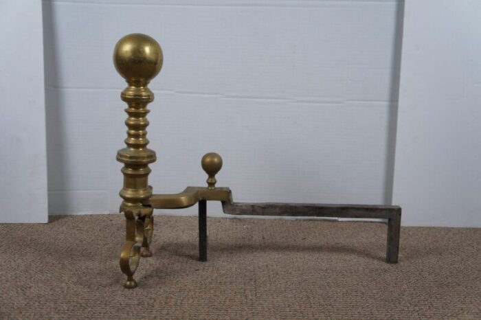 antique georgian colonial revival brass cannonball andirons fireplace fire dogs set of 2 5053