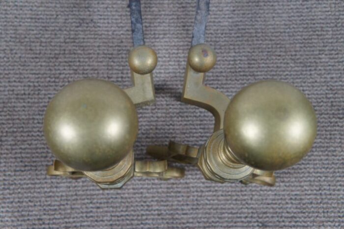 antique georgian colonial revival brass cannonball andirons fireplace fire dogs set of 2 8751