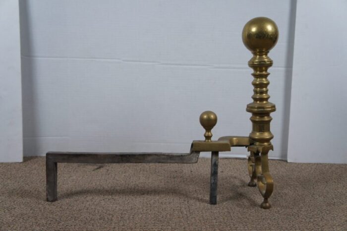 antique georgian colonial revival brass cannonball andirons fireplace fire dogs set of 2 9585