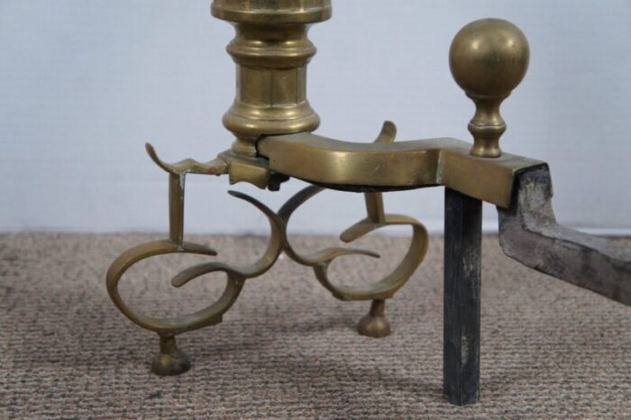 antique georgian colonial revival brass cannonball andirons fireplace fire dogs set of 2 9769