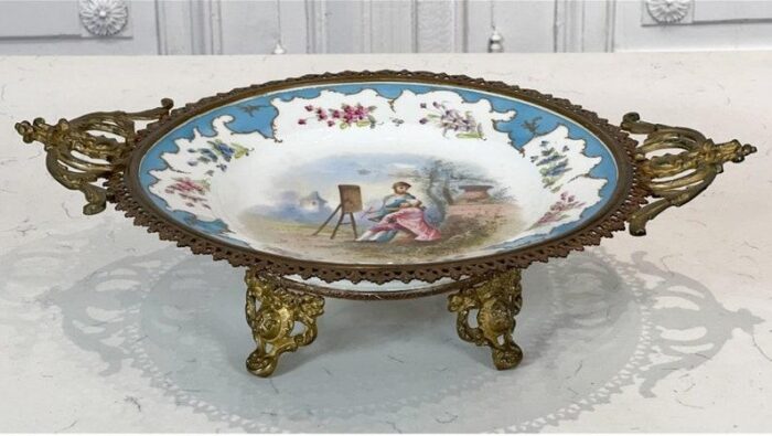 antique german dresden meissen porcelain hand painted tazza centerpiece 1297