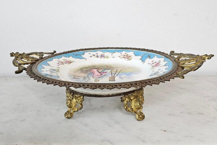 antique german dresden meissen porcelain hand painted tazza centerpiece 8743