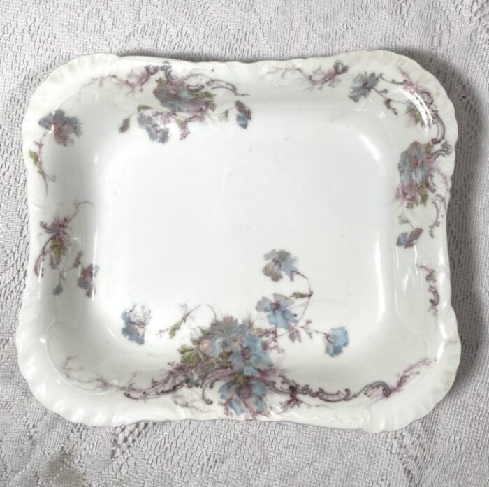 antique hand painted haviland limoges france rectangular serving plate blue poppy green leaves 4379