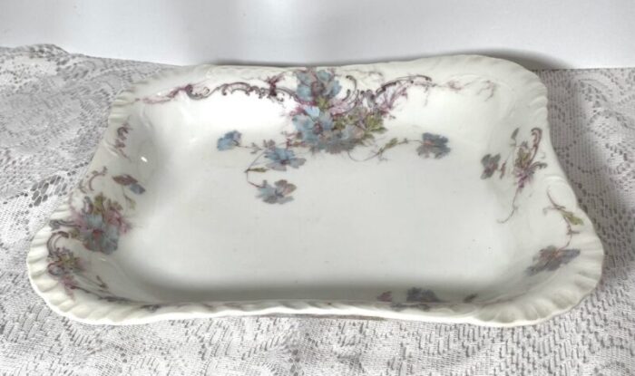 antique hand painted haviland limoges france rectangular serving plate blue poppy green leaves 6786