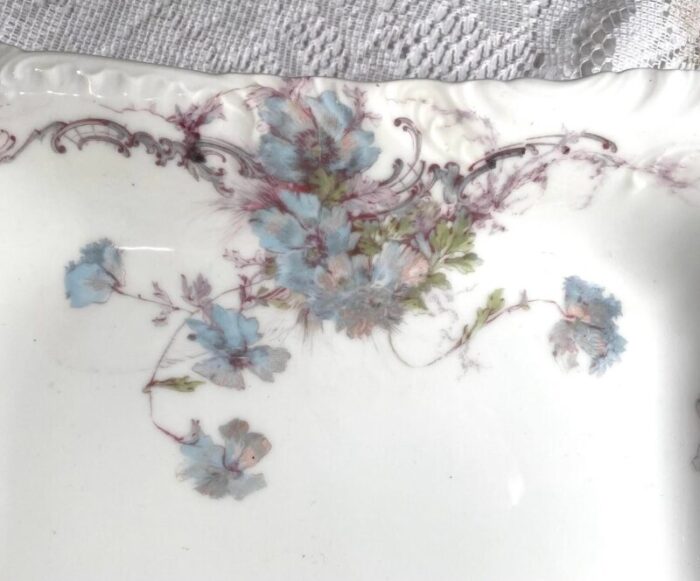 antique hand painted haviland limoges france rectangular serving plate blue poppy green leaves 6902