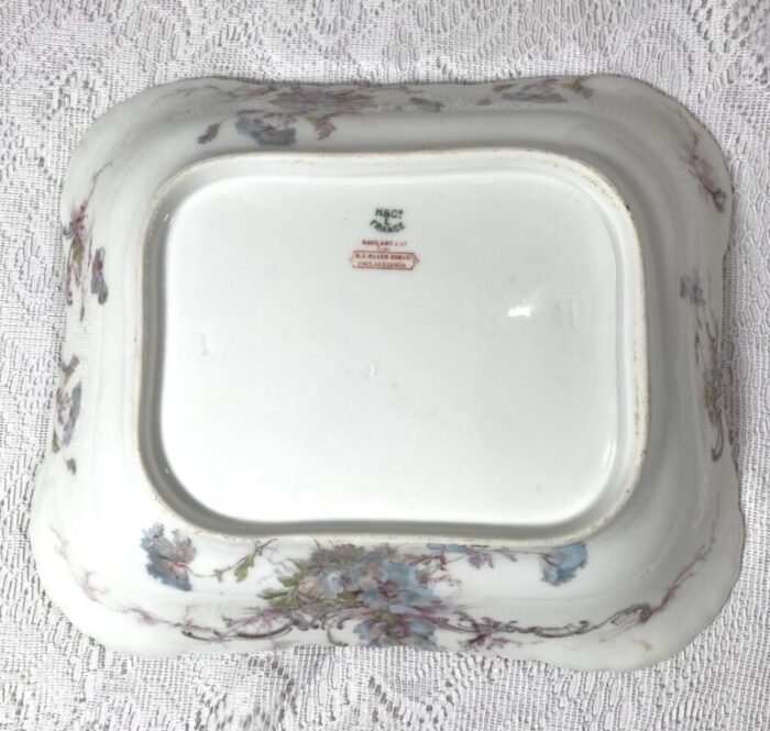 antique hand painted haviland limoges france rectangular serving plate blue poppy green leaves 7452