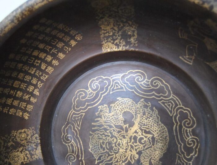 antique hongxian chinese bronze bowl inscribed etched with water dragon phoenix and children motifs 2221