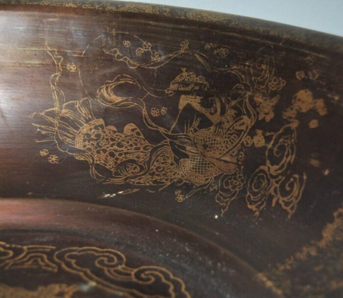 antique hongxian chinese bronze bowl inscribed etched with water dragon phoenix and children motifs 4960