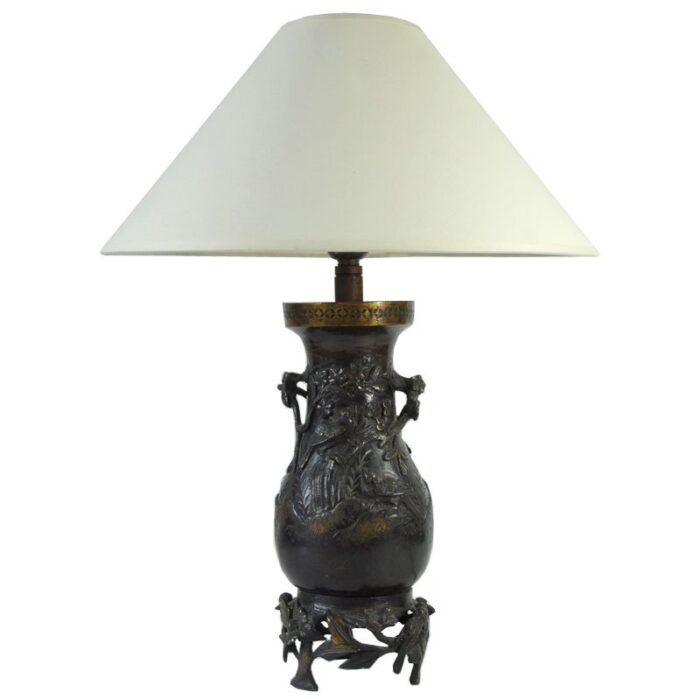 antique japanese bronze lamp 1910s 1