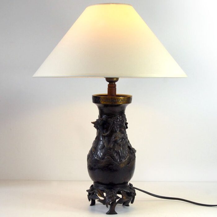 antique japanese bronze lamp 1910s 2