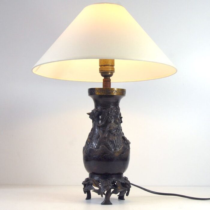 antique japanese bronze lamp 1910s 7