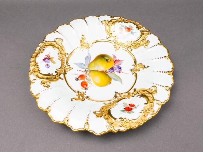 antique meissen gold gild fruit porcelain centerpiece serving bowl cabinet plate 1595