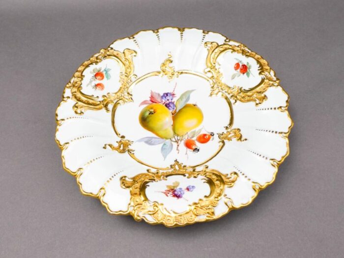 antique meissen gold gild fruit porcelain centerpiece serving bowl cabinet plate 8468