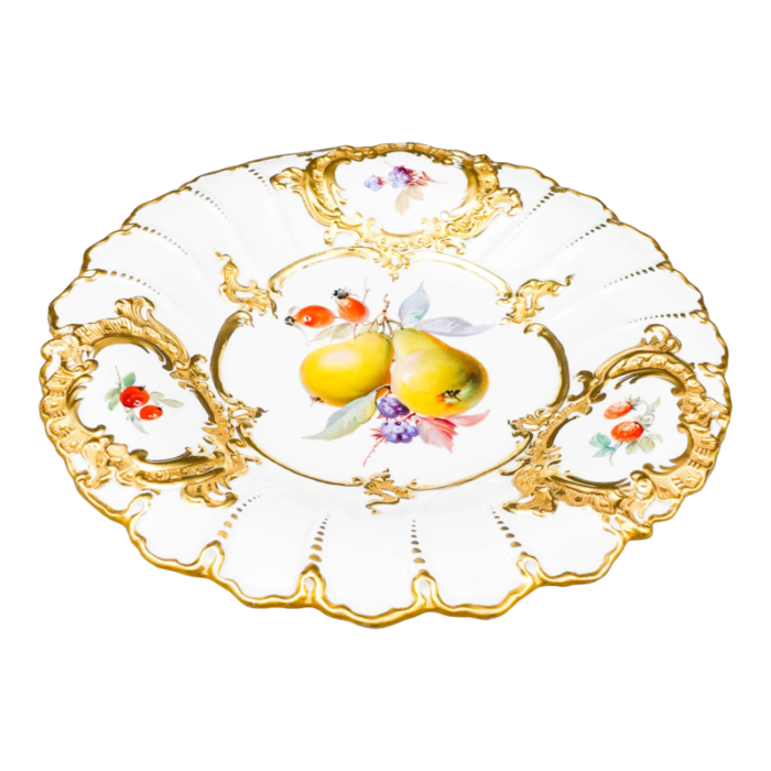 antique meissen gold gild fruit porcelain centerpiece serving bowl cabinet plate 8818