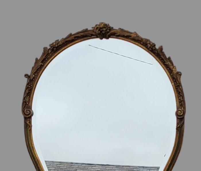 antique ornate floral gilded french style beveled wood gesso wall mirror 6387