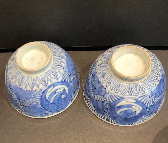 antique pair of japanese blue and white teabowls 0260