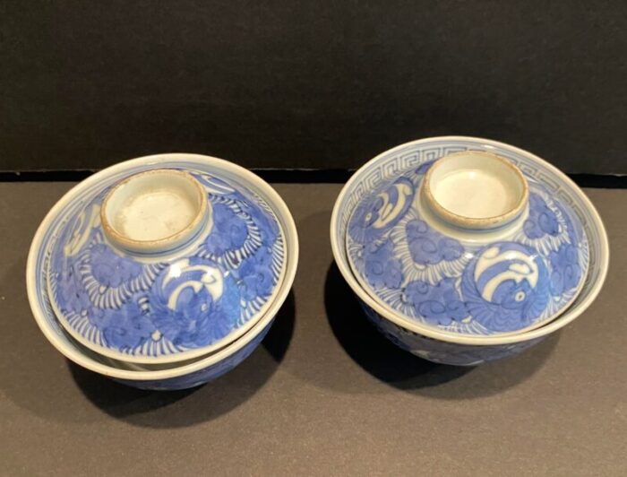 antique pair of japanese blue and white teabowls 3034