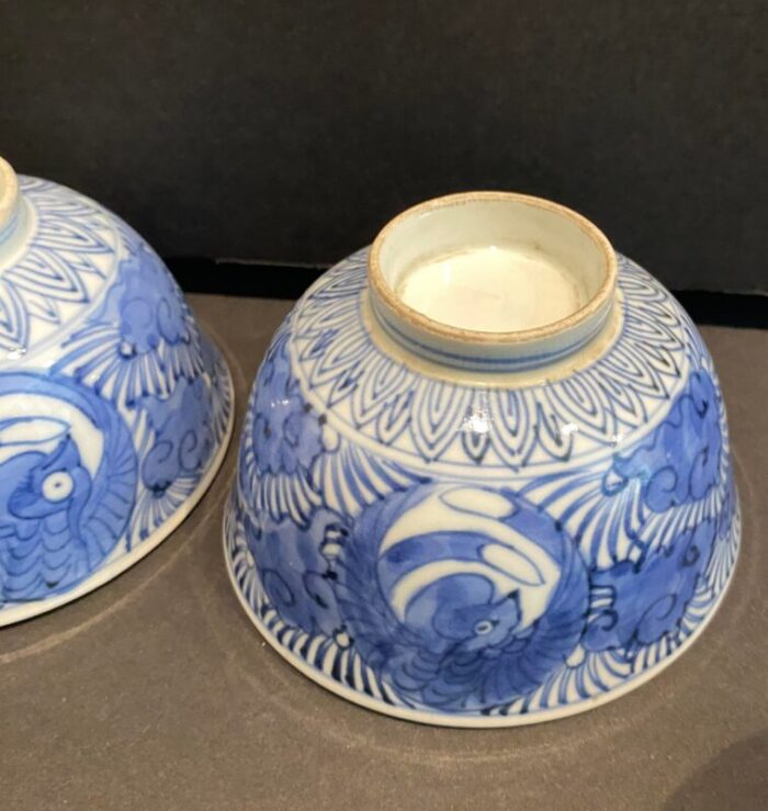 antique pair of japanese blue and white teabowls 6731