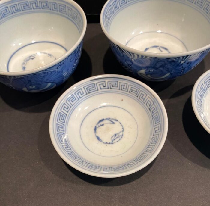 antique pair of japanese blue and white teabowls 6869