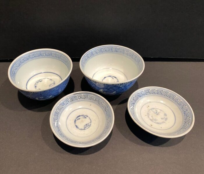 antique pair of japanese blue and white teabowls 7049